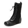 Botas Martin comercio exterior transfronterizo suministro, otoño e invierno punta redonda con cordones moda para mujer de media pantorrilla, tallas grandes