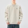 Suéter de manga larga con etiqueta pequeña bordada estilo japonés vintage para hombre, jersey de cuello redondo de marca de moda de otoño, top holgado para hombre y mujer que combina con todo.