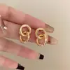 Pendientes de Estilo Minimalista Moda Europea y Americana Pendientes Dobles Entrelazados para Mujer Sencillos Metálicos Pequeños de Botón de Moda