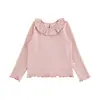 Camiseta de niña Wulibu Yi 2026 otoño nueva manga larga cuello con volantes camiseta básica ropa de moda trendy para niñas