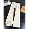Jeans de color sólido, corte inclinado, bordados, color blanco roto, pantalones unisex de pierna recta ligeramente acampanada, largos, de tendencia, high-street, lavados