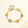 Moda Europeia e Americana Pulseira de Trevo de Quatro Folhas Totalmente Cravejada de Diamantes Venda Quente Transfronteiriça Conjunto de Joias de Aço Inoxidável com Dois Diamantes Três Conchas Flor de Cinco Folhas