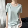 Estilo Novo Primavera e Verão 100% Algodão Penteado Gola U Manga Curta Camiseta Pulôver Feminina, Top Base Fresco e Leve