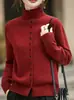Cardigan de Punto de Cuello Alto Medio Estilo Old Money Suéter Chaqueta Gris para Mujer 2025 Nuevo Francés Elegante Adelgazante Camisa Base