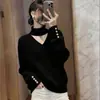 Suéter Bordô Preguiçoso para Mulheres 2025 Novo Estilo de Inverno, Suéter Base Deslumbrantemente Bonito, Blusa de Tricô com Gola V