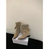 Botines elegantes y modernos 2026, color café gamuza, botines de media pantorrilla con punta para mujer con hebilla de cinturón, botines de talla grande para mujer