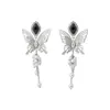 Brincos vintage europeus e americanos com borla cravejada de diamantes, borboleta vazada com pérola, brincos de luxo leve de alta qualidade com design de nicho