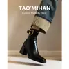 Botines Cuadrados Retro con Tacón Grueso para Mujer 2026 Otoño Nuevos Botas Versátiles Adelgazantes Suela Suave Parte Superior Suave Botas Martin Adelgazantes