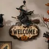 Cartel de bienvenida de madera de Halloween transfronterizo calavera de hueso de cuervo mano calabaza colgador de puerta decoración de terror colgante