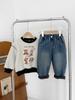 Nausicaä do Vale 2025 Inverno Novas Calças Infantis Versáteis Jeans Espessado com Forro de Lã para Meninos e Meninas Calças Slim Retrô