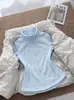 Jaqueta de Lã Feminina 2026 Outono/Inverno Nova Slim-fit Gola Alta Top Moletom Quente com Camada Interna de Jaqueta de Pluma