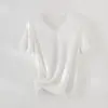 Camiseta Texturizada com Renda Francesa, Decote em V, Manga Curta para Mulheres, Novo Estilo de Verão, Caimento Regular nos Ombros Camiseta Feminina