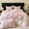 Sin pelusa~ Juego de cuatro piezas engrosado para otoño e invierno, algodón de fibra larga, cepillado, con estampado digital de estilo pastoral, juego de ropa de cama de algodón puro