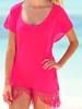 Blusa de playa sexy con mangas murciélago y borlas de color liso para mujer, estilo transfronterizo, holgada y con protección solar