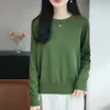Suéter tejido de algodón puro estilo francés, suave y amigable con la piel, para mujer, clásico de cuello redondo y manga larga, top básico de algodón para primavera y otoño