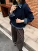 Cárdigan de punto patchwork de mezclilla con cuello para mujer, suéter chaqueta casual holgado de manga larga, nueva moda de otoño e invierno, versátil