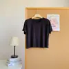 Camiseta de manga curta com gola redonda e corte solto, estilo verão curto para pessoas baixinhas, adequada para dança, yoga, esportes e uso casual, top versátil de modal