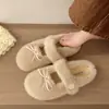 Zapatos Peludos Casuales Lindos Estilo Coreano con Lazo Calientes de Terciopelo Plus 2026 Zapatillas de Algodón Francés para Mujer ins Nuevo Estilo