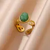 Anillo Turquesa de Moda Estilo Palacio Retro Elegante Chapado en Oro de 18 Quilates Geométrico Diamante Redondo Ojo de Gato Anillo Joyería