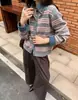 Cárdigan de punto de mezclilla patchwork a rayas estilo japonés y coreano transfronterizo, nueva colección otoño/invierno 2026, chaqueta suéter casual de corte holgado para mujer