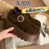 Zapatos estilo Birkenstock de Piel de Vaca de Cobertura Completa con Forro de Felpa, Engrosados para Abrigo, Mocasines con Plataforma de Suela Gruesa para Aumentar la Altura para Mujeres Bajitas