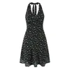Primavera 2026 Nueva Falda con Tirantes Florales para Mujer Vestido Corto de Encaje con Cuello Halter Espalda Descubierta Poliéster Negro
