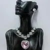 Set de Collar de Diamantes de Cristal de Gama Alta, Cadena Sencilla y Versátil para Clavícula con Forma de Corazón, Aretes y Accesorios para Mujeres a la Moda