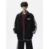 Conjunto de Moletom Cardigan com Listras Coloridas Contrastantes e Calça de Moletom Masculino Marca de Moda Americana Casual Esportivo Uniforme de Aula Roupa de Outono Conjunto Completo