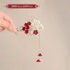 Nueva horquilla china de rosa roja para mujer, de alta gama, con borlas antiguas, para caminar en otoño e invierno, elegante horquilla para el cabello, horquilla de Año Nuevo