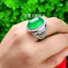Anillos Plateados al por Mayor con Calcedonia Verde Hielo de Alta Calidad, Anillos de Estilo Elegante para Hombre con Piedras Preciosas de Ágata Verde Brillante, Anillos para Hombre, Suministro para Transmisión en Vivo