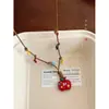 Collar de Cuerda Trenzada con Borla de Manzana Colorida de Dibujos Animados de Dopamina para Mujer, Cadena Larga para Suéter Linda de Nicho