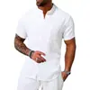 Conjunto Casual de 2 Piezas Verano 2025 Amazon para Hombre Sencillo Color Sólido Camisa de Manga Corta Texturizada y Conjunto de Shorts