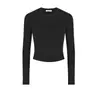 Top feminino curto, justo, gola redonda, manga longa, estilo europeu e americano para o início do outono, perfeito como camada base, para exportação e vendas transfronteiriças na Amazon
