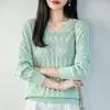 Diseño estilo francés, elegante camiseta de punto de manga larga de algodón puro para mujer, jersey de cuello en V, suéter holgado para principios de otoño