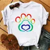 Blusas Femininas Transfronteiriças Patas de Animal Coração Dropshipping Letras Moda Retrô Camiseta Feminina Manga Curta