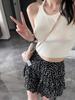 Falda Negra con Diseño Floral, Falda de Verano para Mujer de Nicho de Cintura Alta en Línea A, Falda Corta con Volantes Estilo Dulce