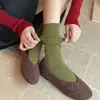 Meias femininas de outono retrô com trama vazada até o meio da panturrilha, com sutil padrão de espiga de trigo, de algodão, cor sólida, respiráveis, versáteis, adequadas para sapatos Birkenstock, meias largas de estilo casual