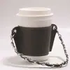 Cubierta de cuero portátil para taza de café, cubierta de cuero portátil para llevar a mano para taza de té con leche, cubierta de cuero para taza antideslizante con aislamiento para viajes al aire libre
