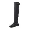 Botas de cuero de dos capas hasta la rodilla, botas de tubo alto apiladas de otoño e invierno, botas desgastadas de punta redonda y tacón medio desgastadas, botas altas rectas para mujer