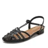 Sandálias Tecidas Vintage de Tira Única com Biqueira Fechada para Mulheres em Estoque, Sapatos Gaiola com Salto Bloco, Sandálias Romanas de Moda Verão 833-31