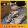 Sandalias de Estilo Francés con Aumento de Altura y Pedrería, Suela Suave, para Faldas de Mujer, Verano 2025, Nuevas Chanclas de Cuña sin Cierre