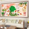 Ponto Cruz Bai Cai 2024 Novo Modelo Bordado com Linha para Sala de Estar Simples e Elegante Casa e Riqueza Quadro dos Nove Peixes Bordado à Mão