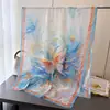 Estilo Elegante Estampado Flores Cortadas Primavera y Verano Bufanda de Seda Bufanda Larga Grande Sentido Avanzado Chal de Viaje Protector Solar Bufanda para Mujer Turbante