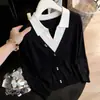 Novo Suéter de Malha Falso Duas Peças com Gola Polo Outono/Inverno 2026 Feminino Fino Top Outono/Inverno