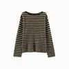It.CHOCOOLATE Blusa de Tricô Color Block Listrada Gola Redonda Manga Longa Feminina Outono Relaxada Solta Manga Caída