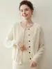 Estilo Nuevo Otoño e Invierno 100% Cachemir para Mujer Cardigan de Punto Grueso de Canalé Cuello Redondo Manga Larga Color Sólido Abrigo Suave