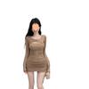 Vestido de manga larga con huecos que revelan el pecho para mujer, de principios de otoño, estilo "hot girl", cruzado, ajustado a la cadera, falda para mamá joven, falda interior base que realza la figura