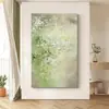 Pintura a Óleo Pintada à Mão com Textura Floral Abstrata, Estilo Madeira Natural, Pintura Decorativa Fresca e Simples, Arte Curativa Verde para Sala de Estar e Hall de Entrada