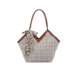 Bolso de Mano Tejido Simple Urbano con Cinta en Forma de V Bloque de Color Bolso de Hombro Único Gran Capacidad Bolso para el Viaje Diario