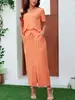 Roupas Femininas Transfronteiriças Amazon AliExpress Verão Novo Cor Sólida Manga Curta Vestido Casual Saia com Bolso Conjunto de Duas Peças